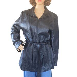 Croft & Barrow Black Zip Leather Coat Jacket Women Size L Biker Boho Minimalist